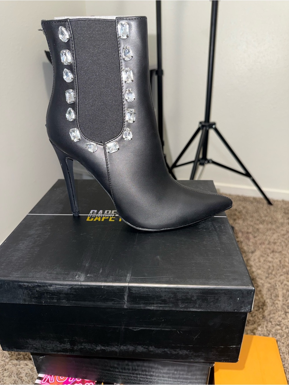 Cape Robbin Rhinestone Stiletto Ankle Boots
